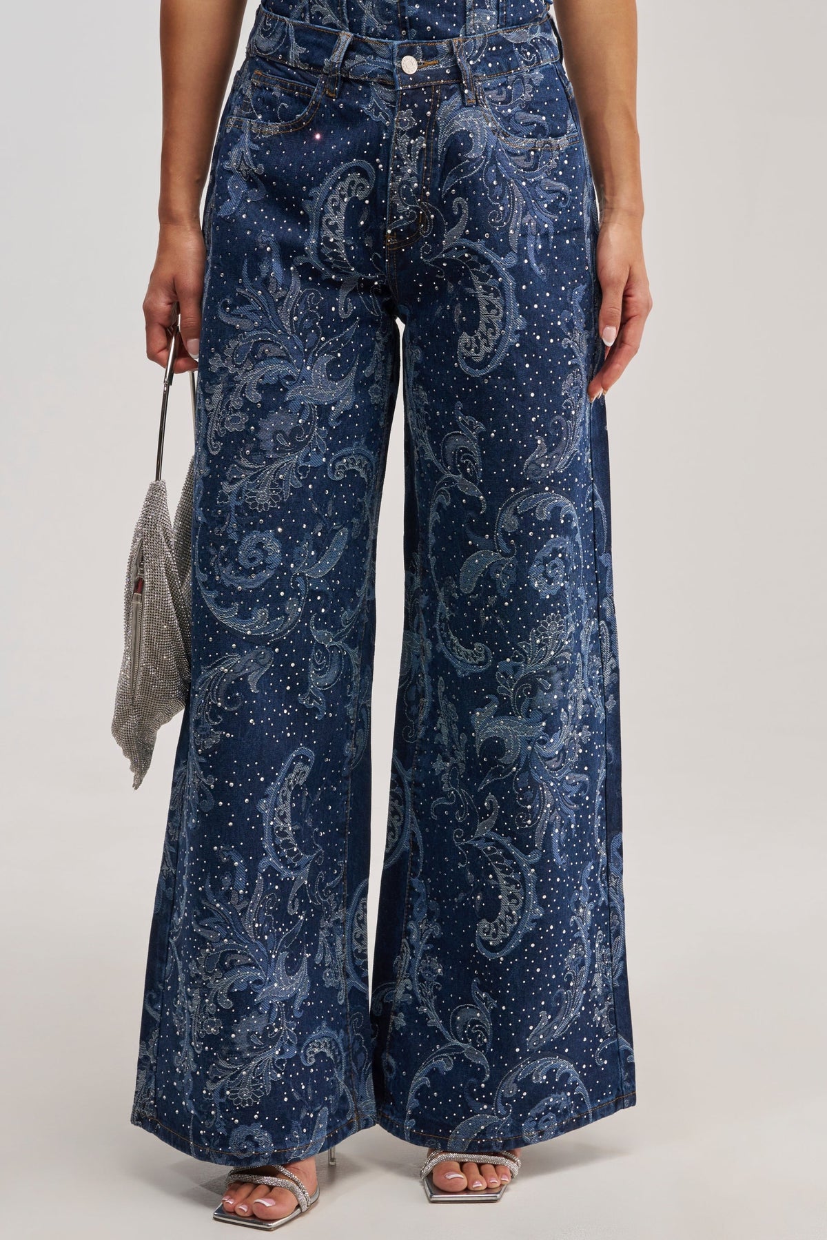 ELEVATED WIDE LEG DENIM WITH RHINESTONES