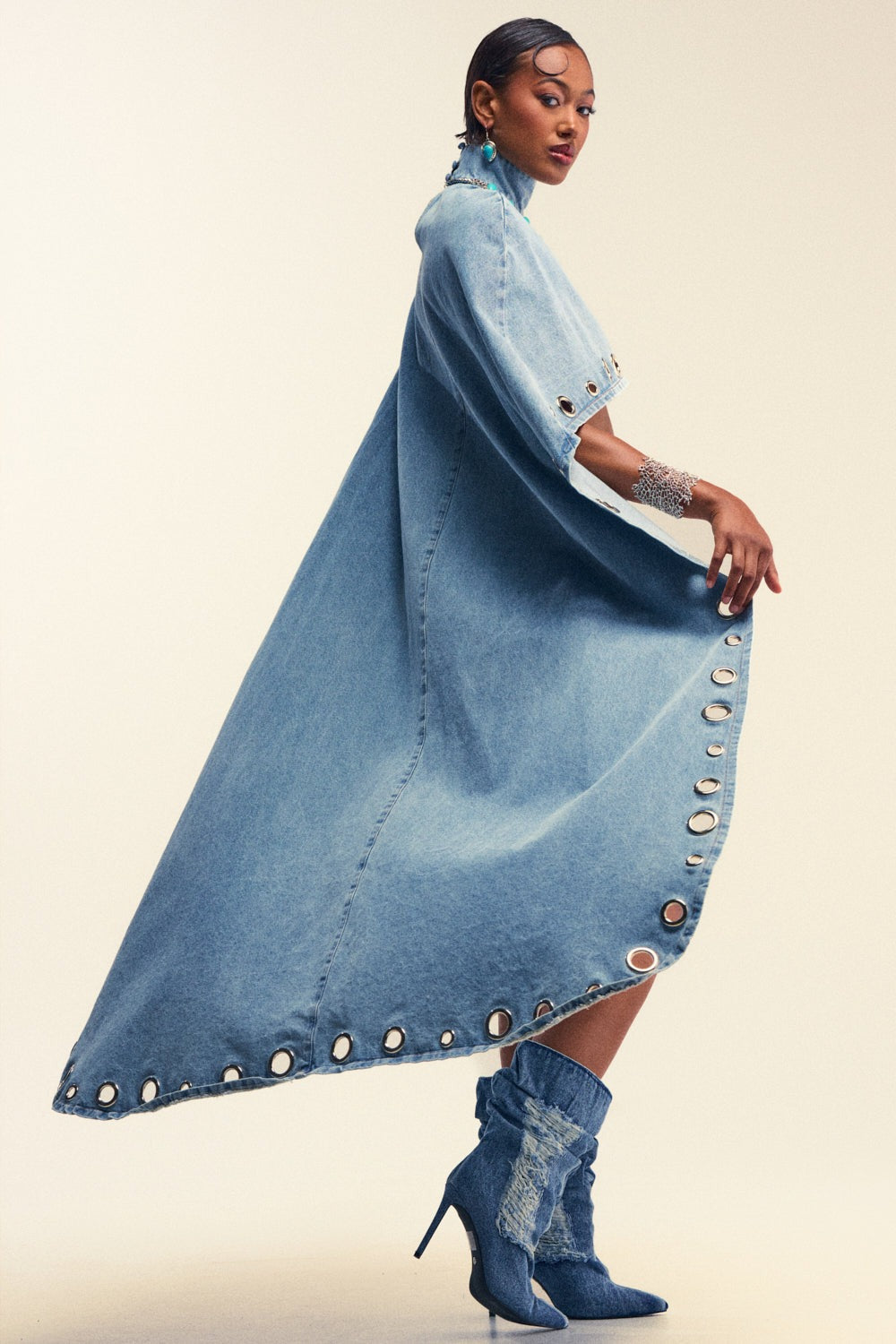 IN YOUR DREAMS DENIM CAPE WITH GROMMETS