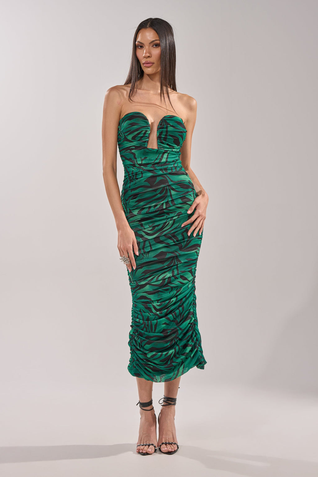 DAY OUT STRAPLESS PRINT MIDI DRESS
