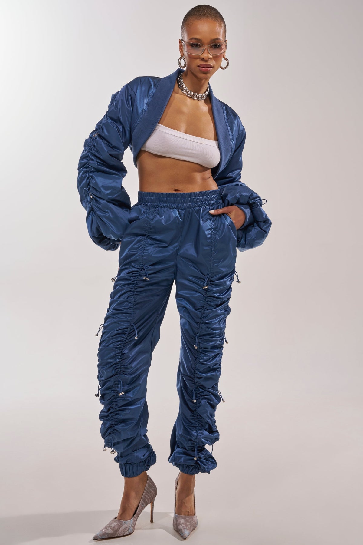 NOT TIME FOR GAMES RUCHED JOGGER IN NAVY