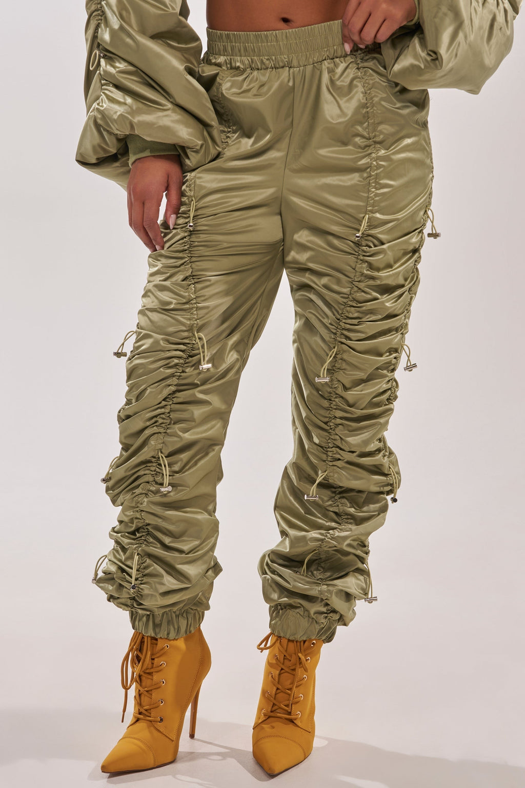 NO TIME FOR GAMES RUCHED JOGGER IN OLIVE