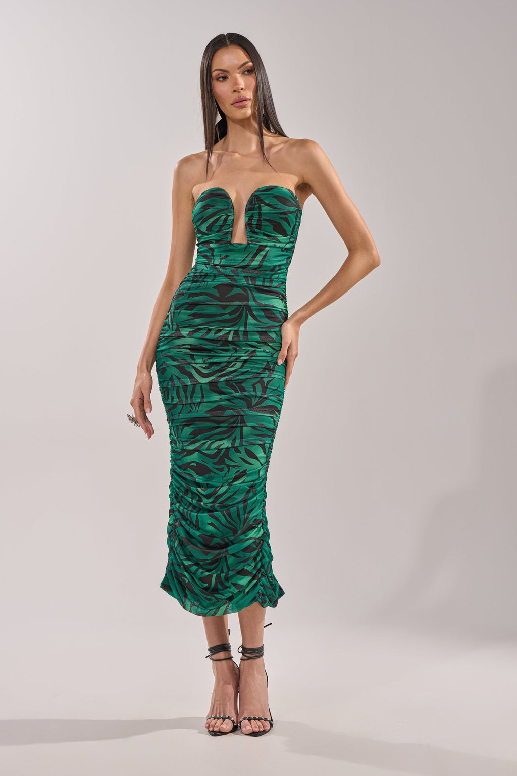 DAY OUT STRAPLESS PRINT MIDI DRESS