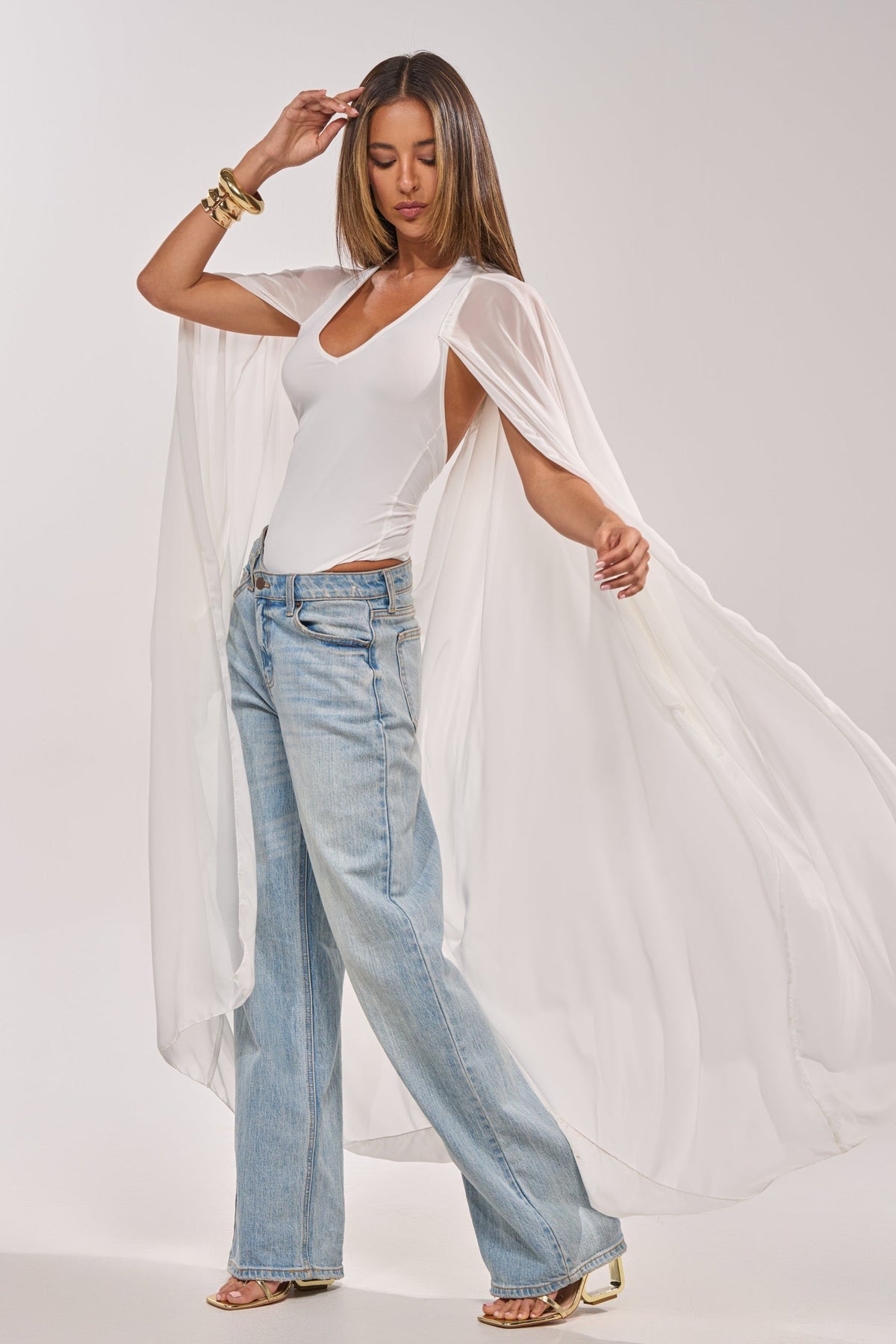 ADDAMS CAPE BODYSUIT IN WHITE