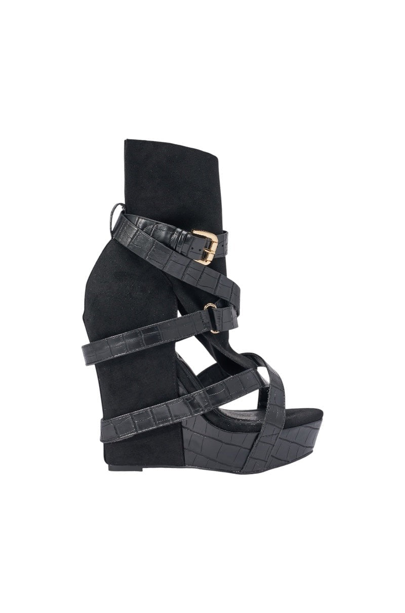 AZALEA WANG ROTHKO WEDGE SANDAL IN BLACK