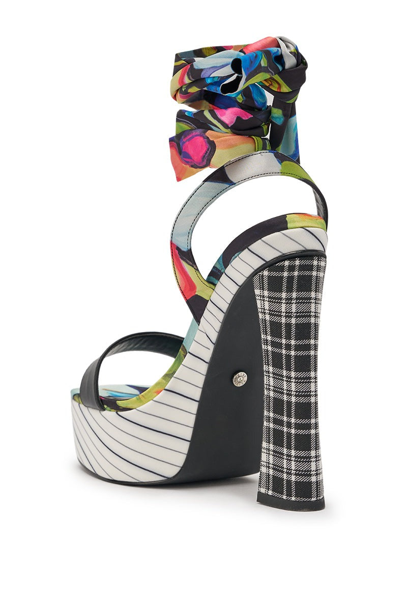 AKIRA GOLD MAGRITTE MULTI STRIPE PRINT CHUNKY PLATFORM SANDAL