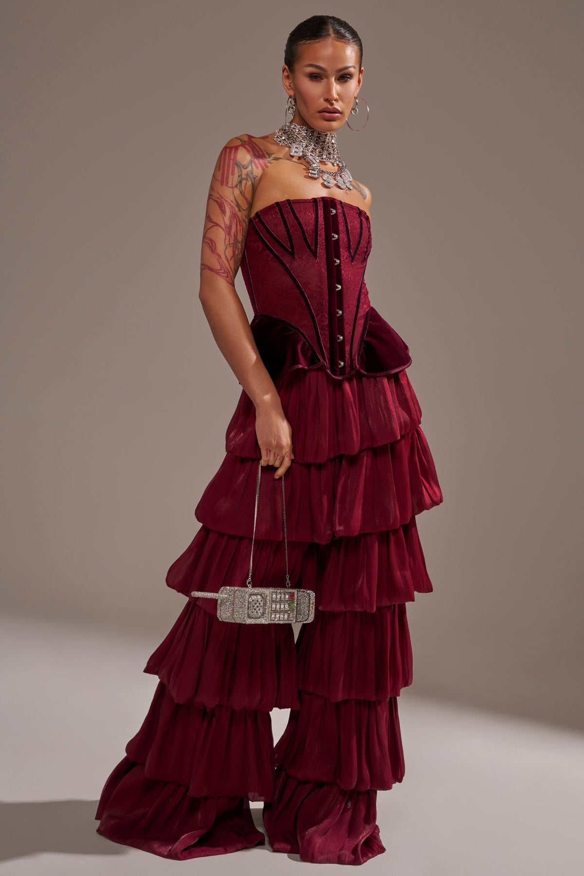 STAR OF THE NIGHT FLOUNCY PANT IN BURGUNDY