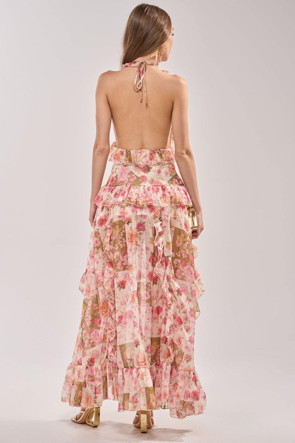 SUMMER STROLL FLORAL CHIFFON MAXI DRESS
