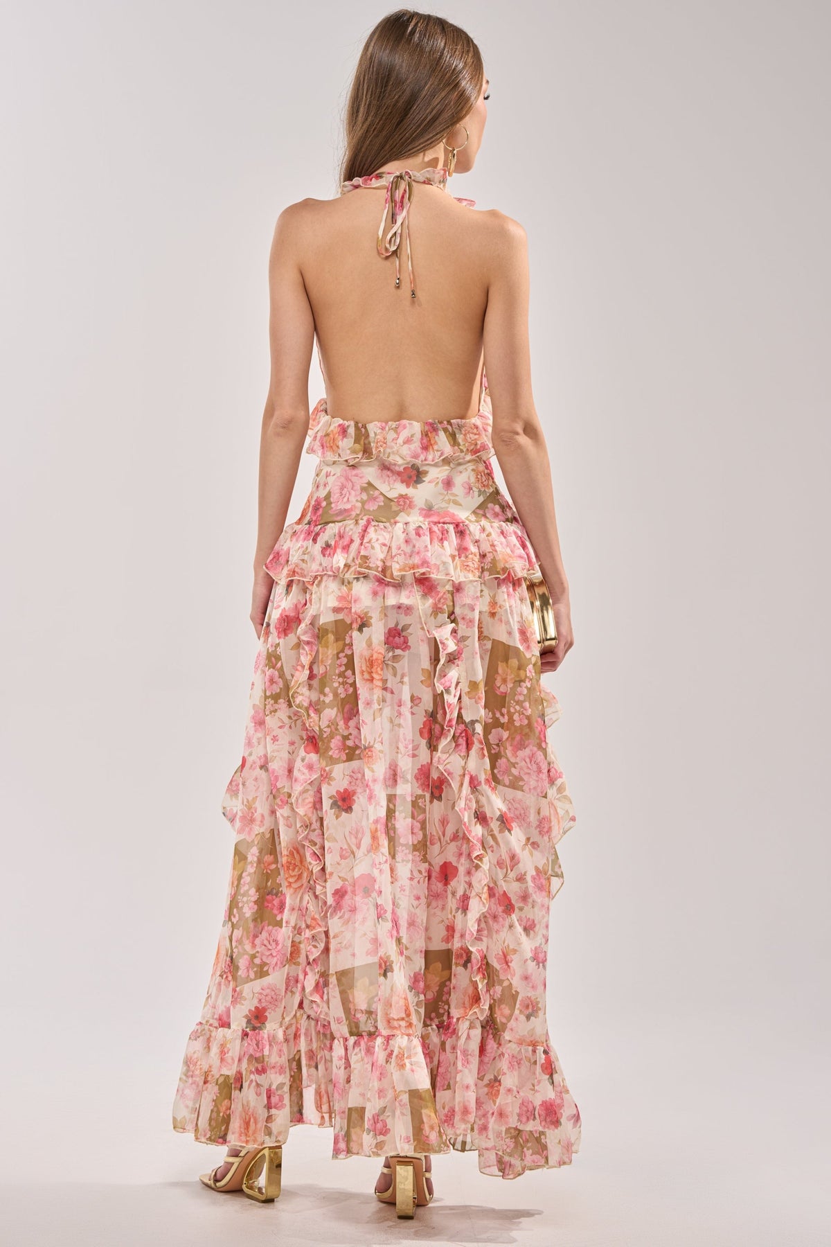 SUMMER STROLL FLORAL CHIFFON MAXI DRESS