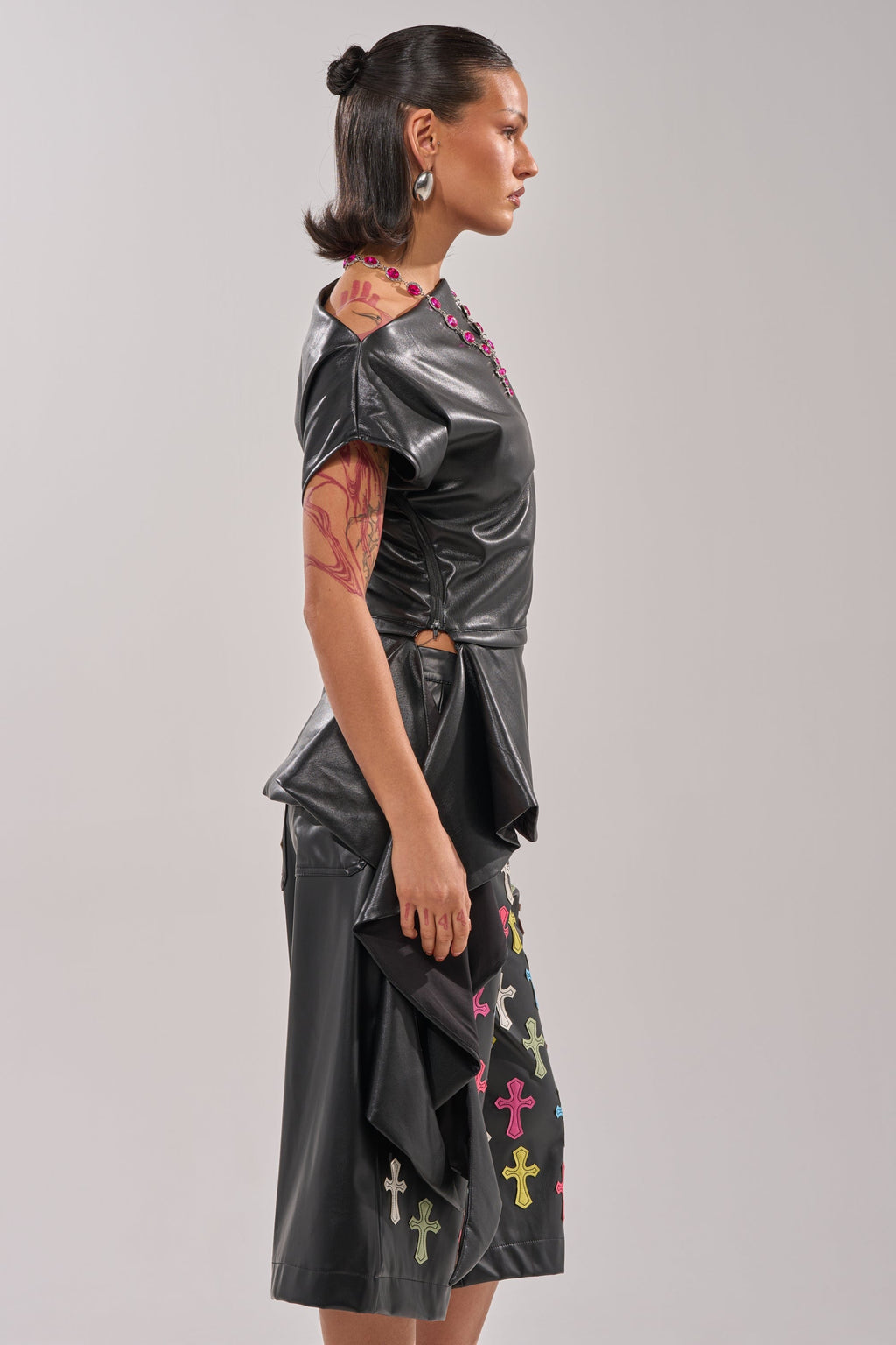 ALEXA FAUX LEATHER BLOUSE