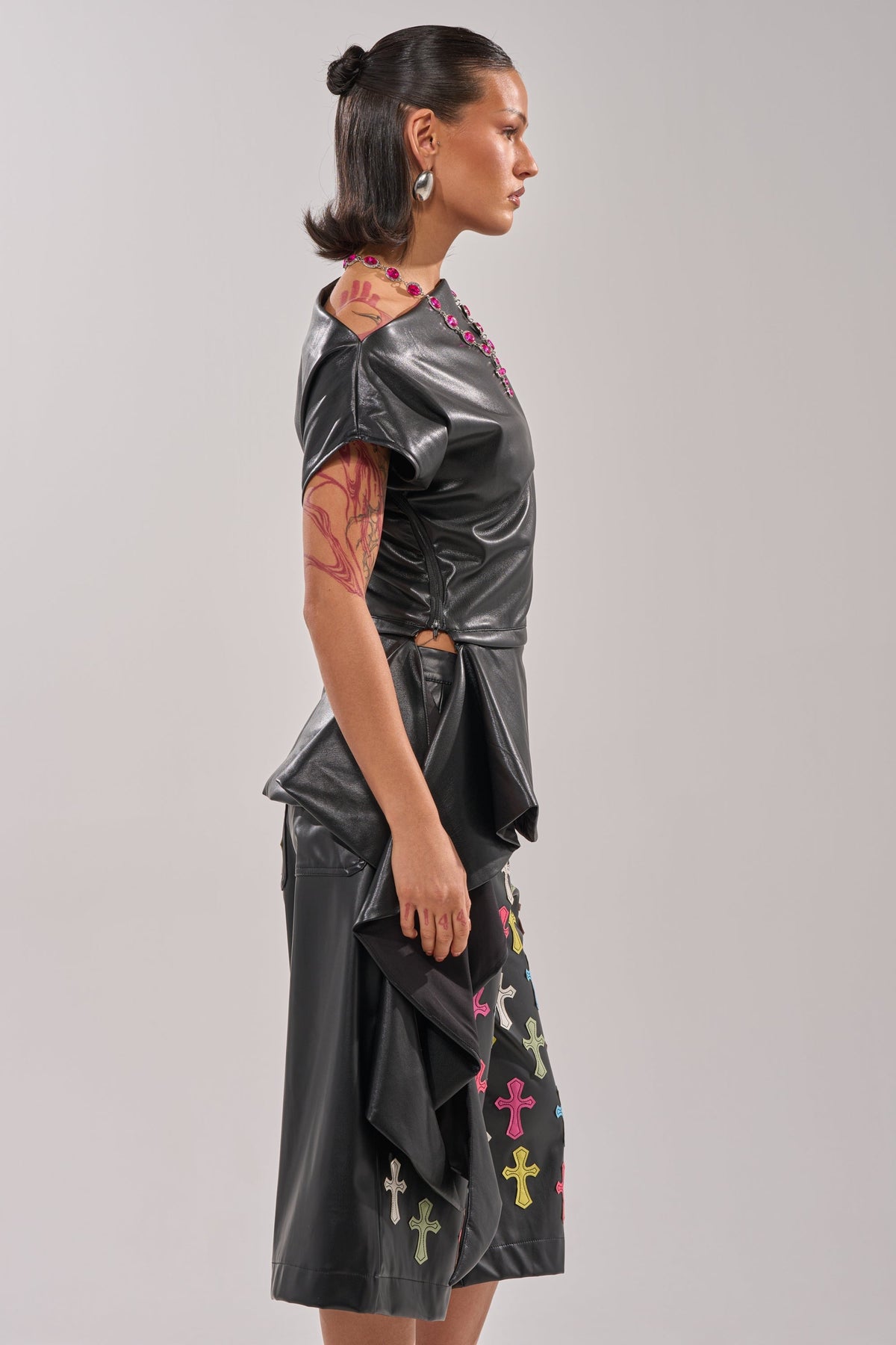 ALEXA FAUX LEATHER BLOUSE