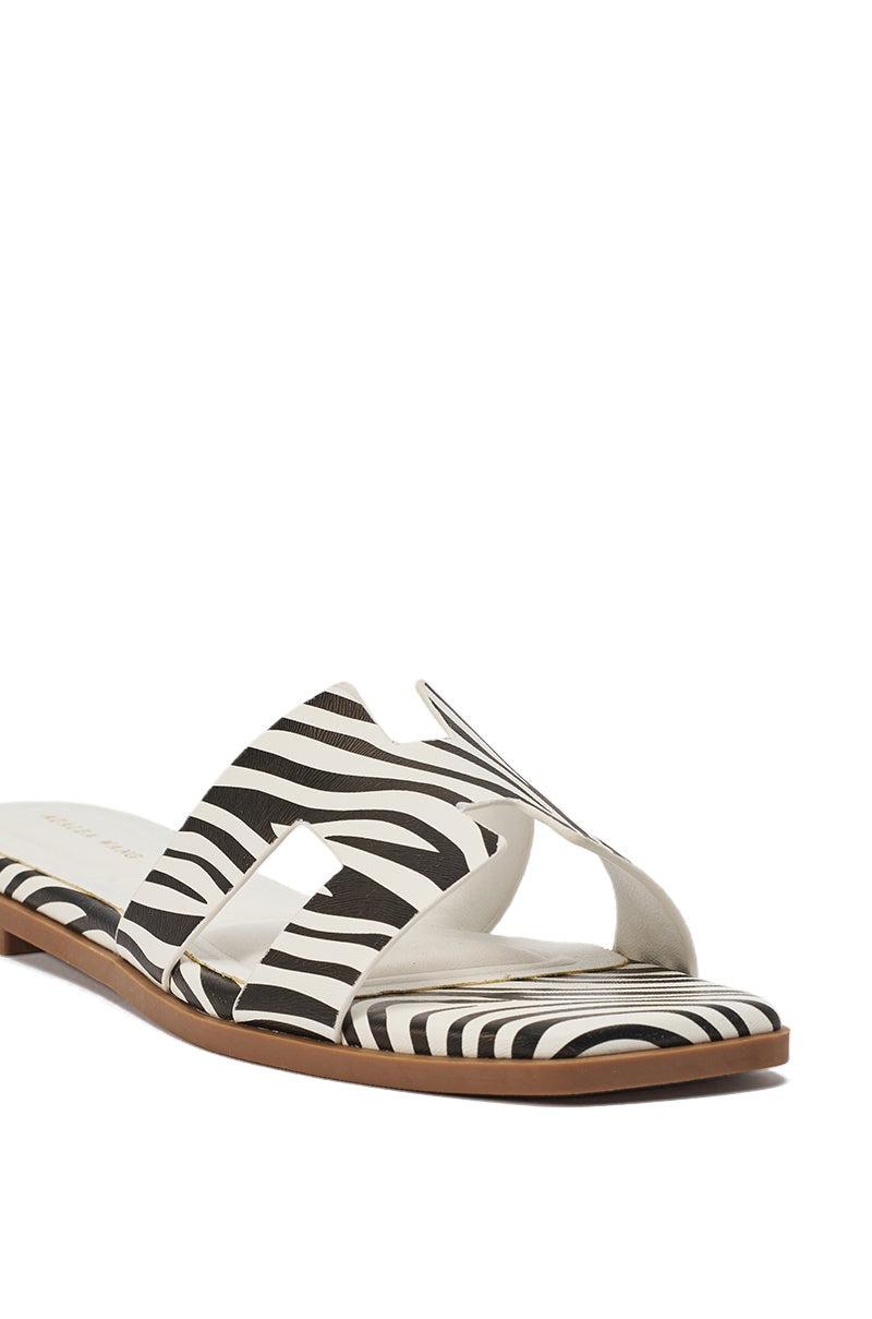 AKIRA HOWDY ZEBRA SLIP ON FLAT SANDAL