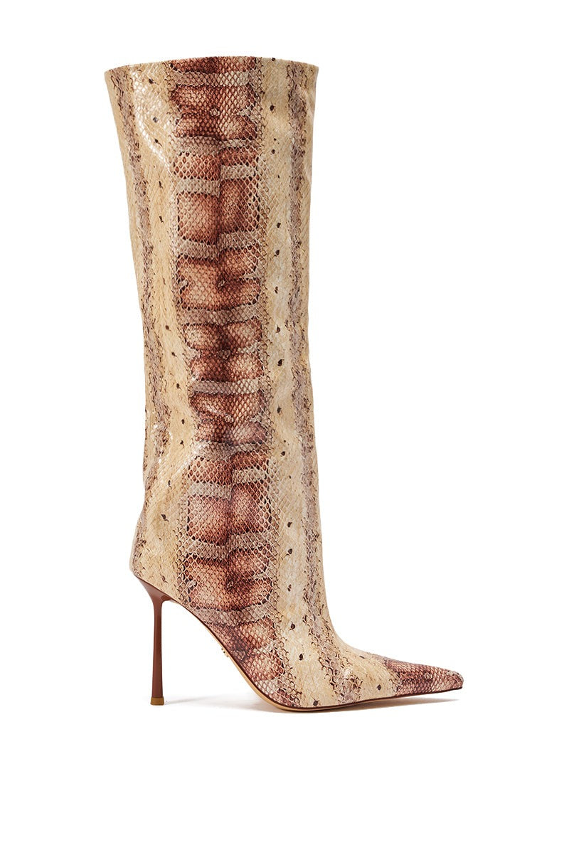 AZALEA WANG MADEYE NUDE SNAKE STILETTO BOOT