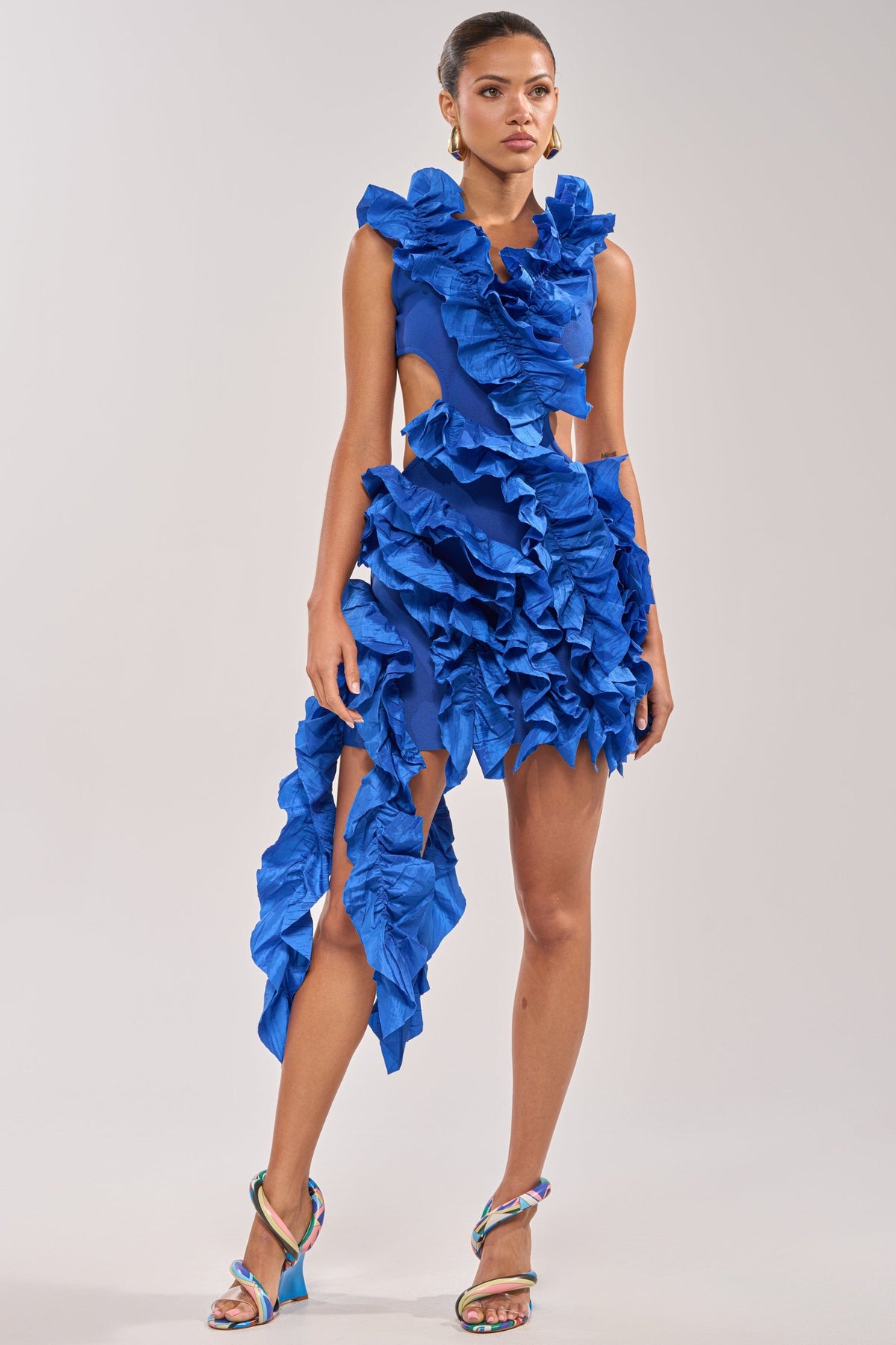 CRAZIER THAN YOUR EX FLOCKED MINI DRESS IN BLUE