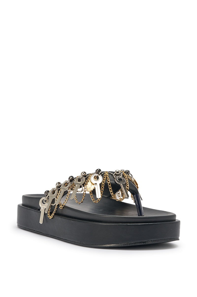 AKIRA GOLD CHRISTEN BLACK KEY EMBELLISHED NOVELTY PLATFORM SANDAL
