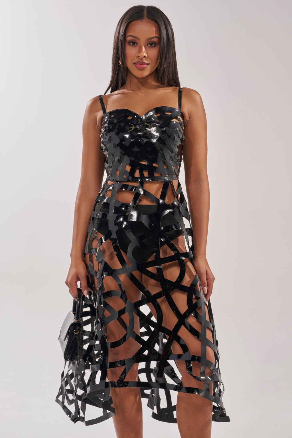 CAUGHT YOU SLIPPING CAGED MIDI DRESS