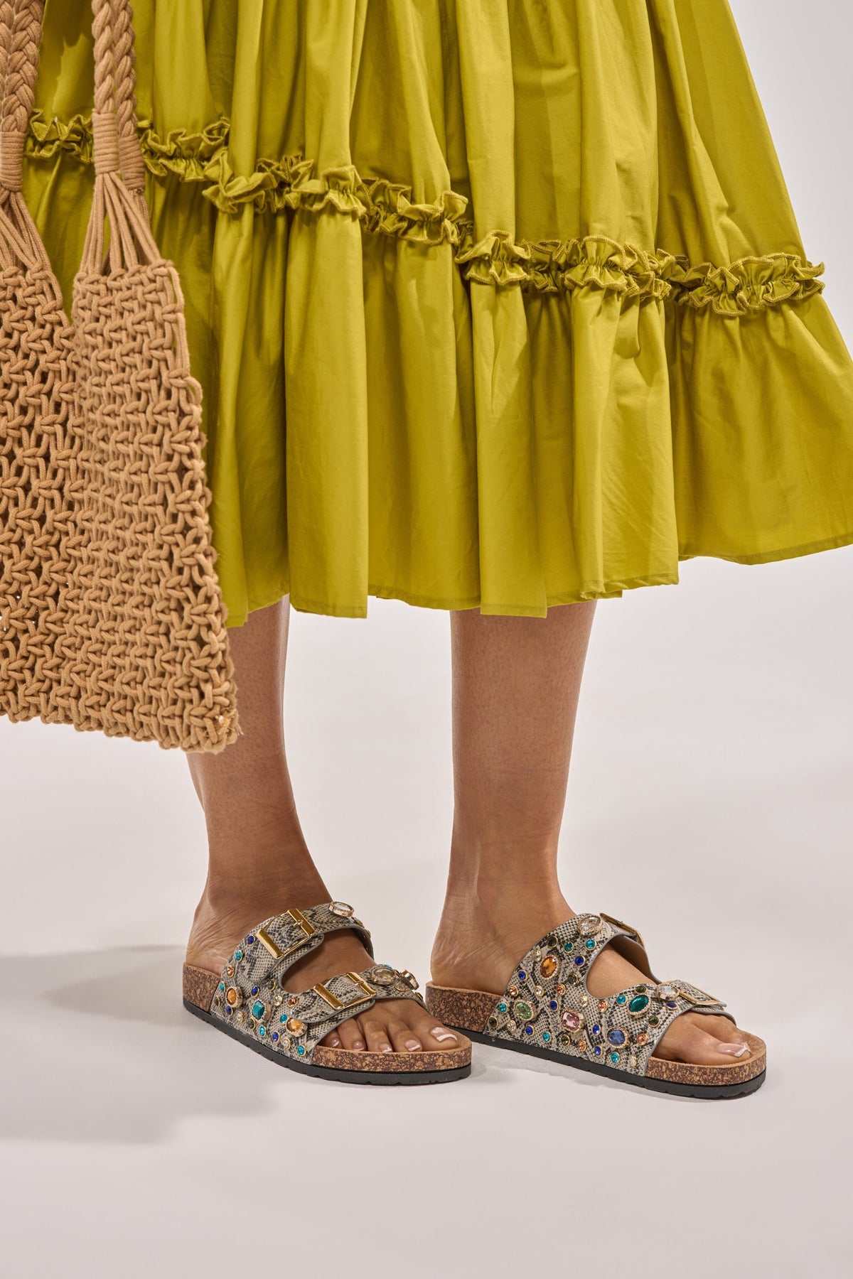 AKIRA BAYLEAVES SNAKE EMBELLISHED FLAT SLIP ON SANDAL