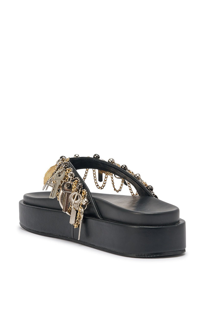 AKIRA GOLD CHRISTEN BLACK KEY EMBELLISHED NOVELTY PLATFORM SANDAL