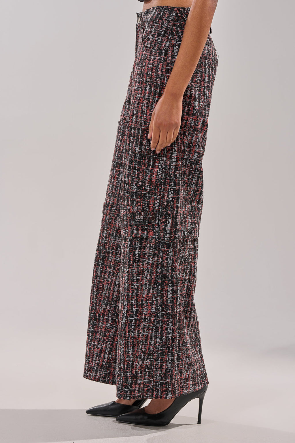 WORK IT FAUX LEATHER PLAID TROUSER