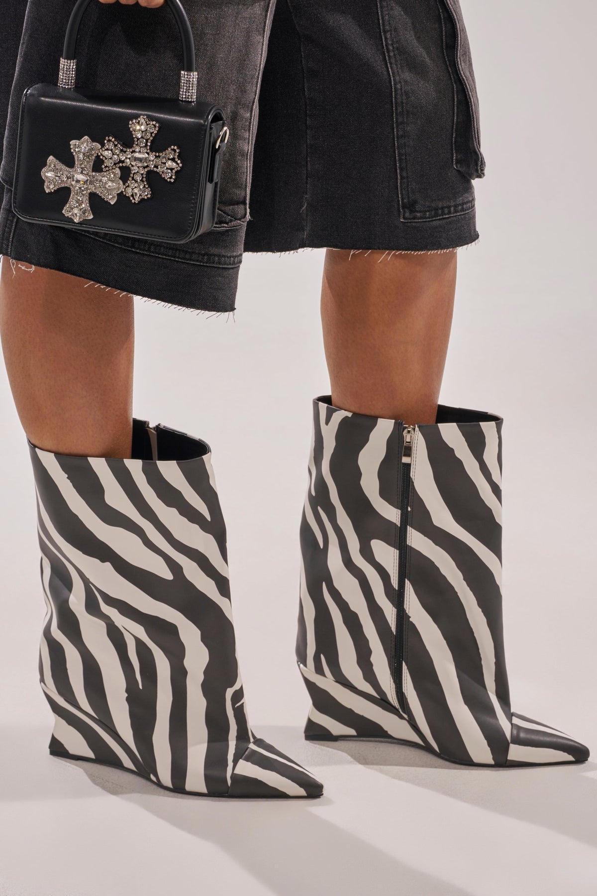 AZALEA WANG VINCI ZEBRA PU PRINT WEDGE BOOTIE
