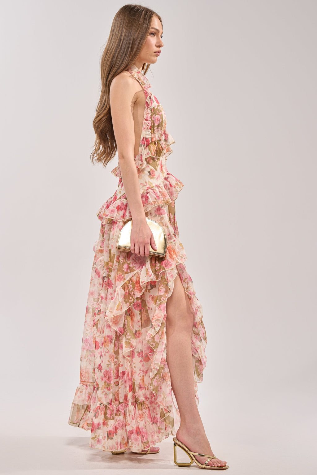 SUMMER STROLL FLORAL CHIFFON MAXI DRESS
