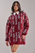 AROUND THE WORLD SWEATER MINI DRESS IN RED