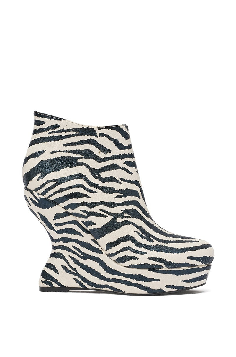 AZALEA WANG ZEBRA PU PRINT WEDGE BOOTIE