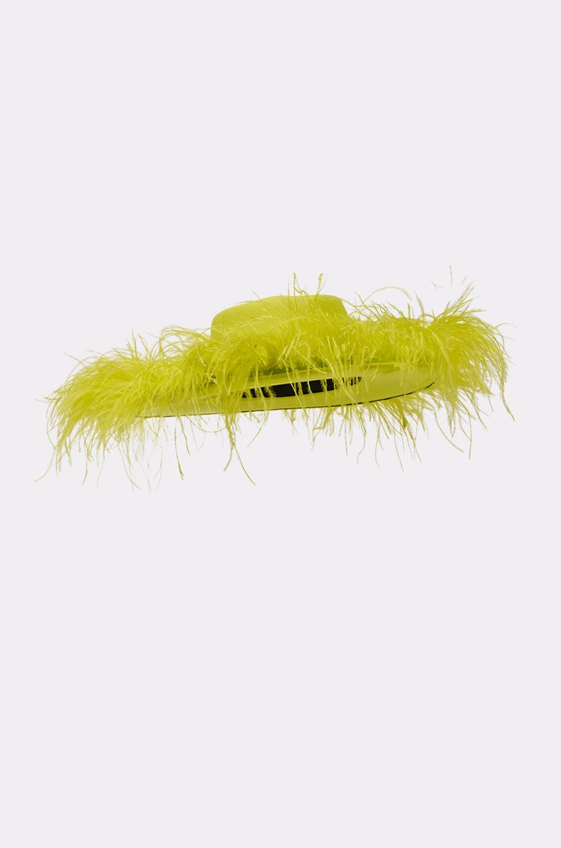 FEEL IT FEATHER BRIM HAT IN GREEN