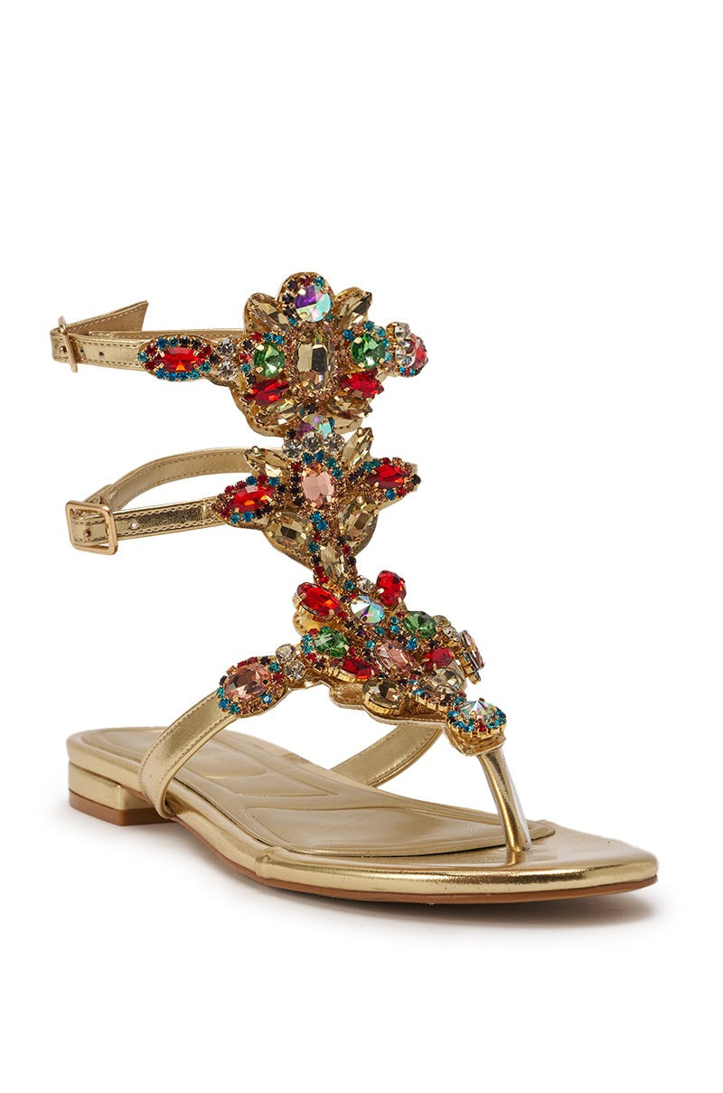 AZALEA WANG OLISA GOLD RHINESTONE EMBELLISHED FLAT SANDAL