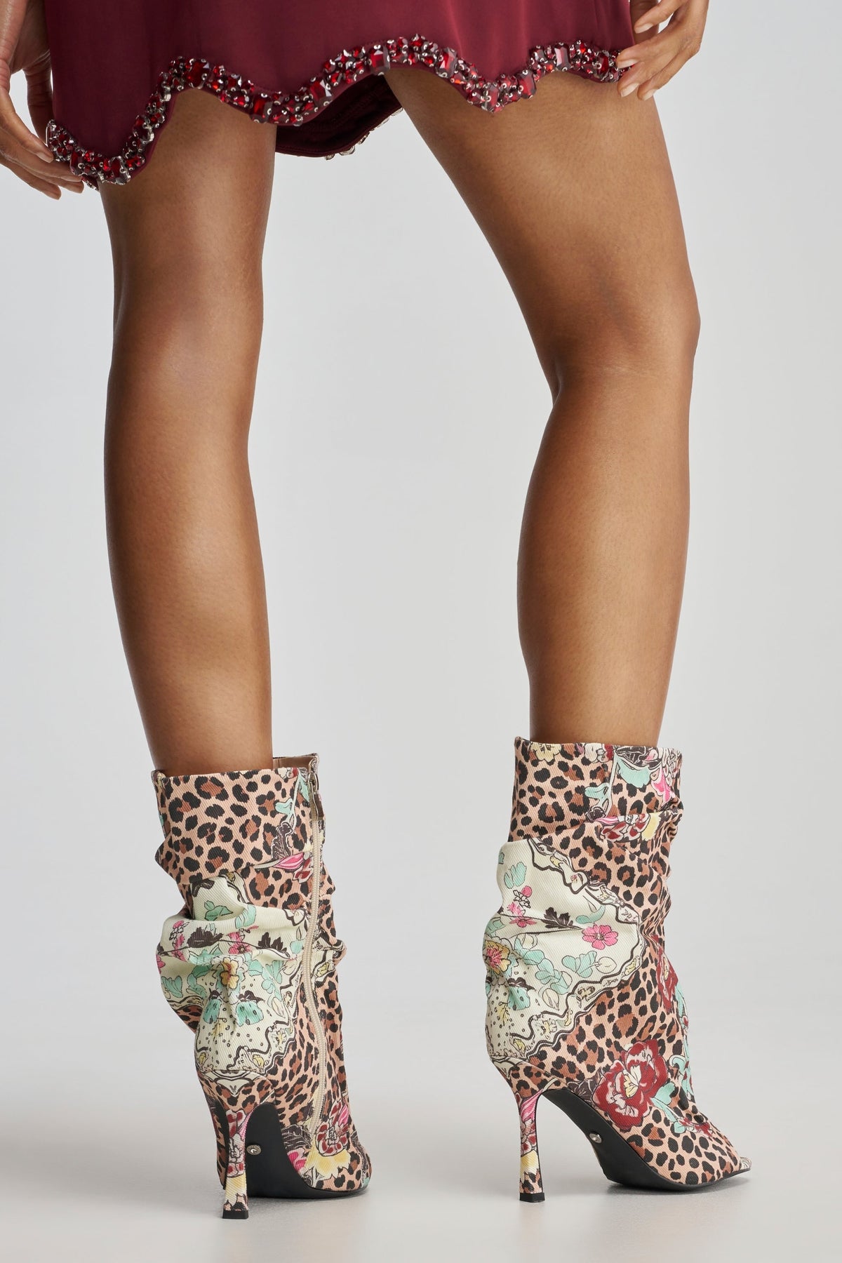 AKIRA GOLD ENJOY LEOPARD MULTI OPEN TOE RUCHED BOOTIE