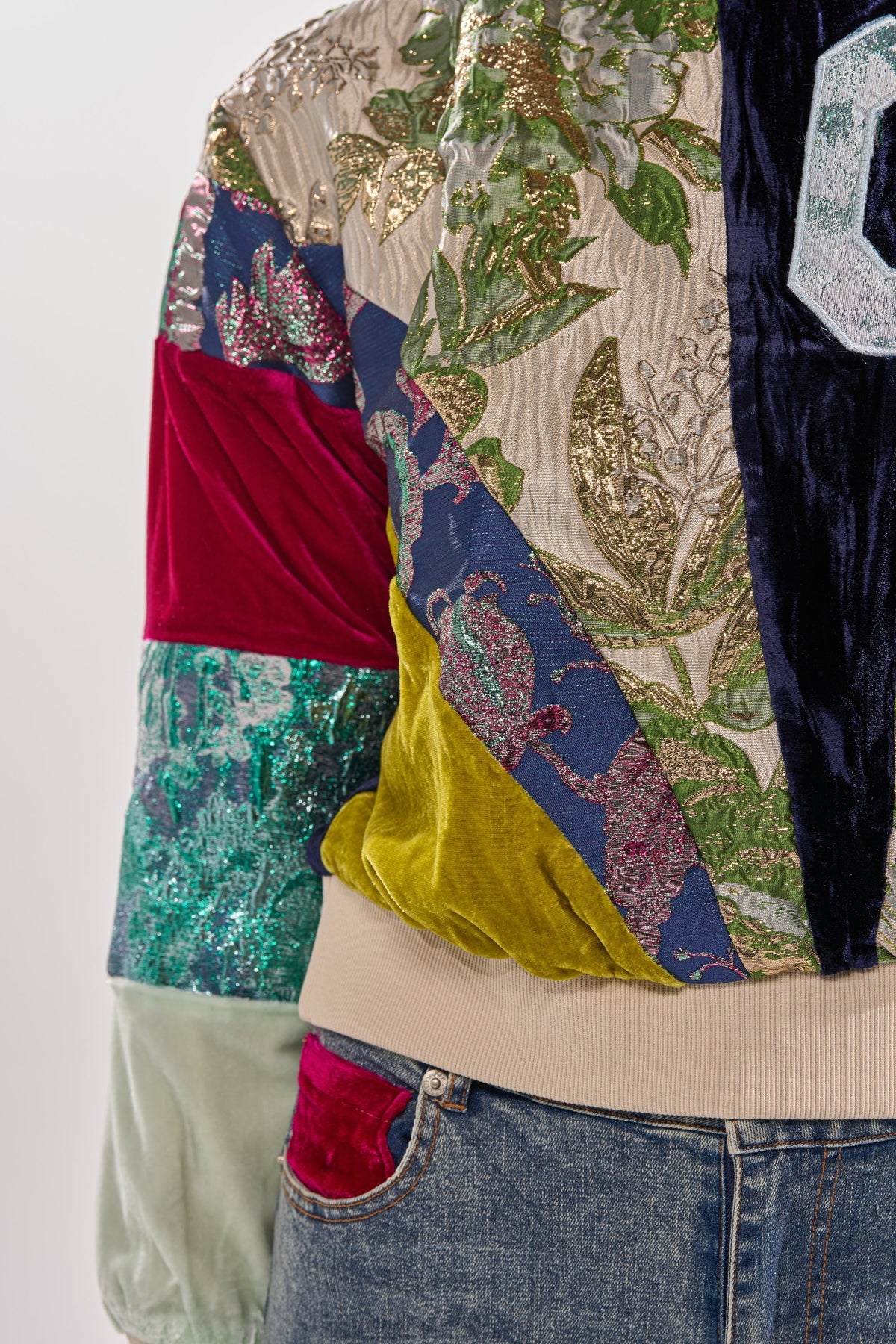 MIXED EMOTION BROCADE PATCHWORK SWEATSHIRT