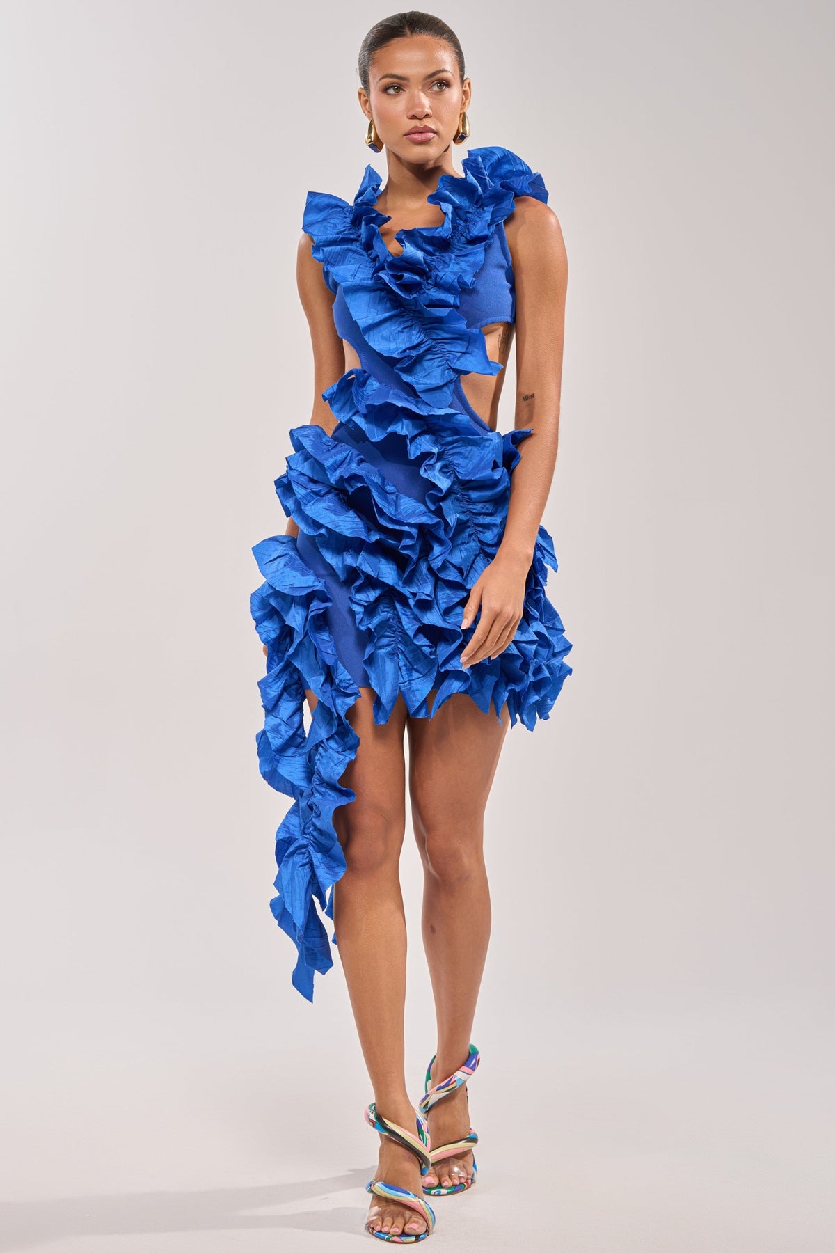CRAZIER THAN YOUR EX FLOCKED MINI DRESS IN BLUE