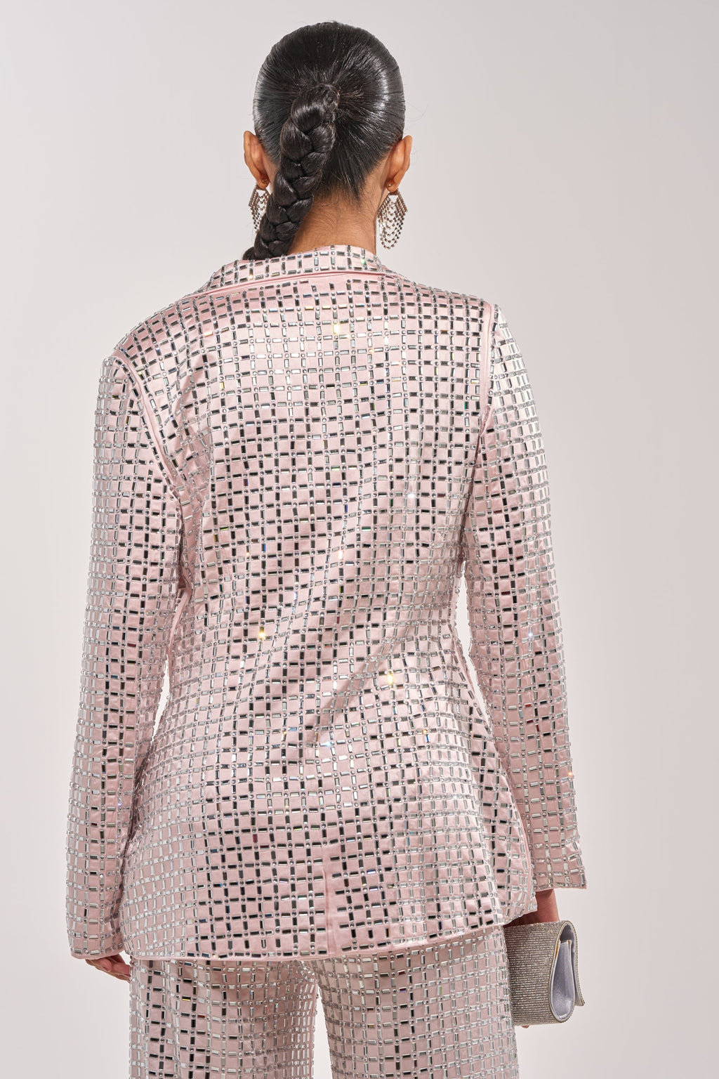 LILA EMBELLISHED SATIN BLAZER IN LIGHT PINK