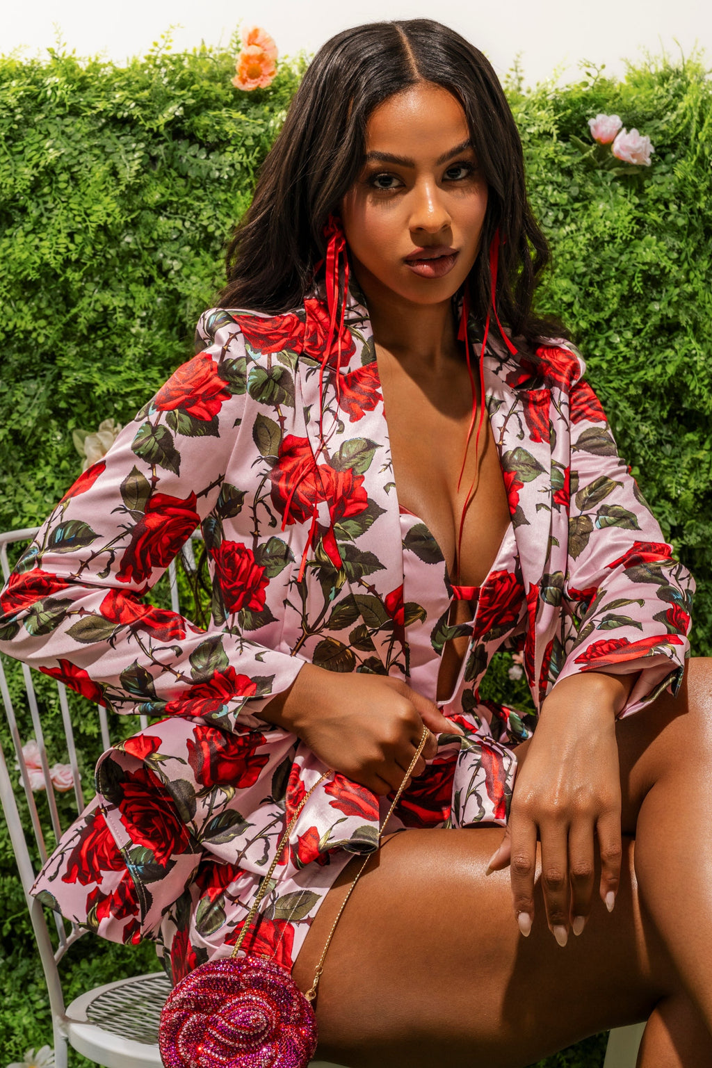 DOZEN ROSES SATIN BLAZER IN LIGHT PINK