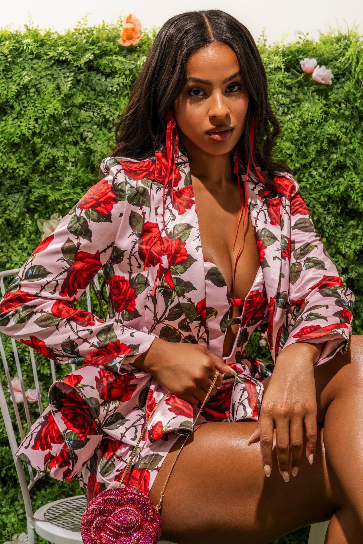 DOZEN ROSES SATIN BLAZER IN LIGHT PINK