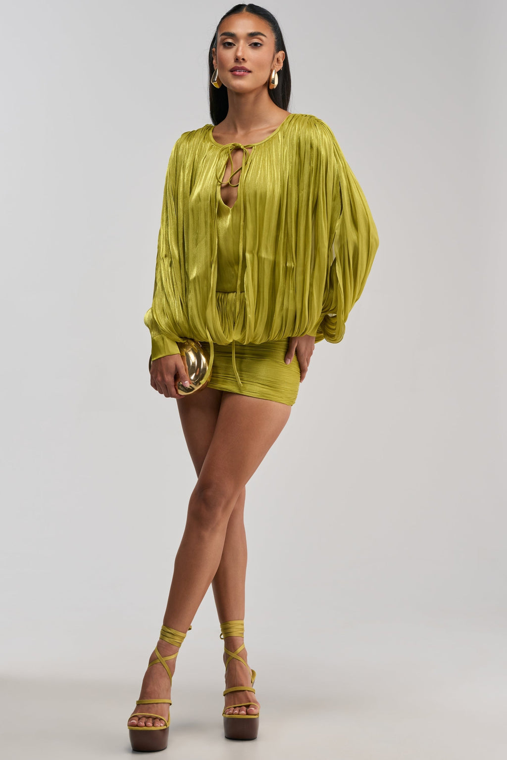 CLASSY AND CUTE CHIFFON MINI DRESS IN GREEN