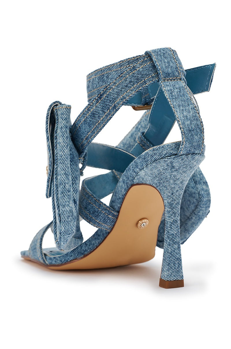 AKIRA GOLD KERSHAW DENIM POCKET STILETTO STRAP SANDAL