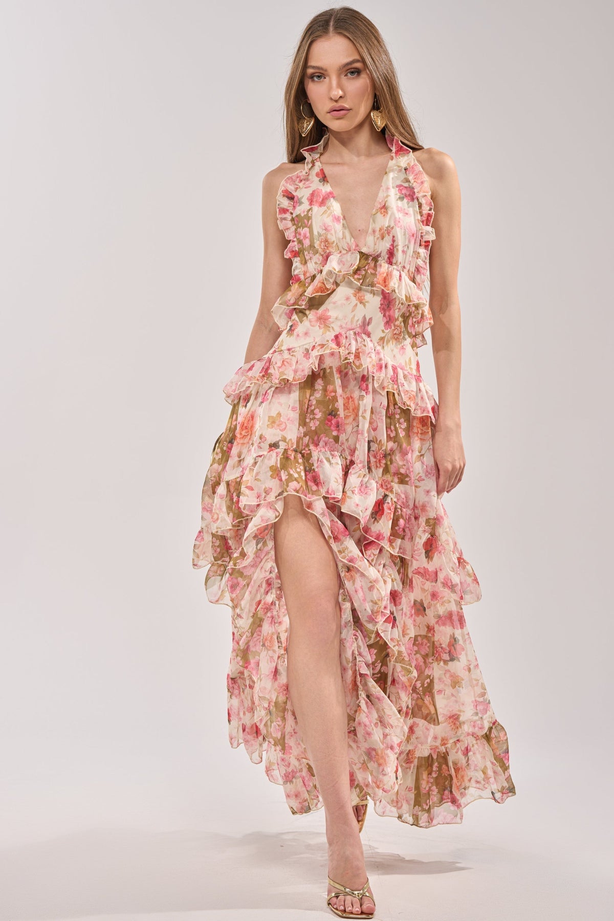 SUMMER STROLL FLORAL CHIFFON MAXI DRESS