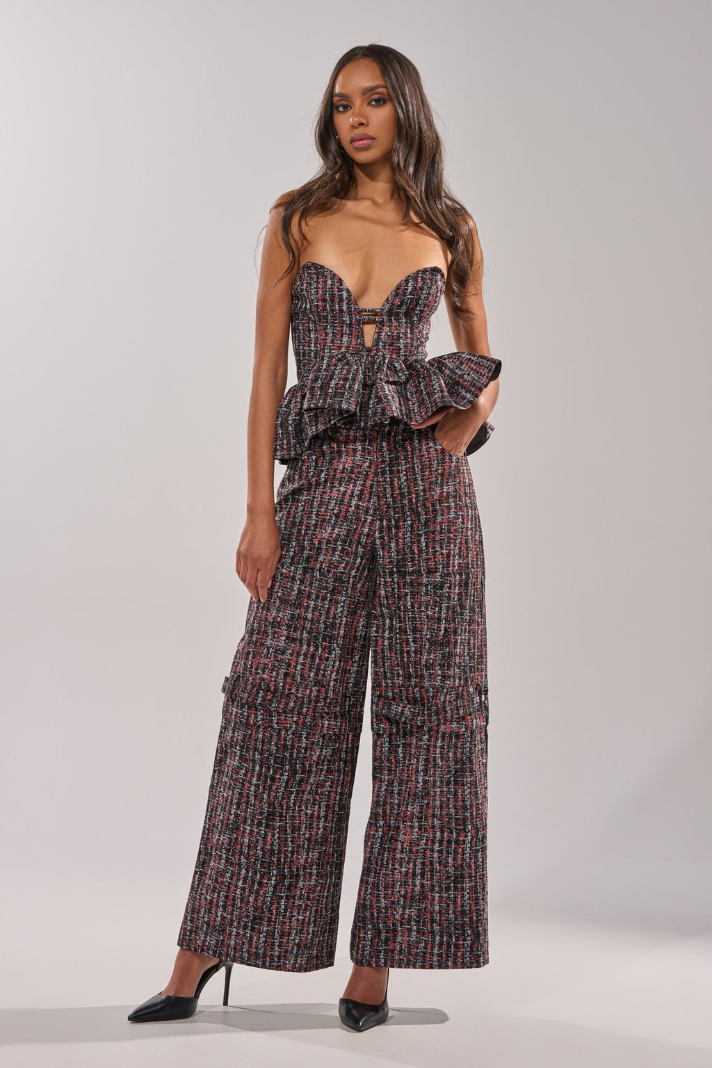 WORK IT FAUX LEATHER PLAID TROUSER
