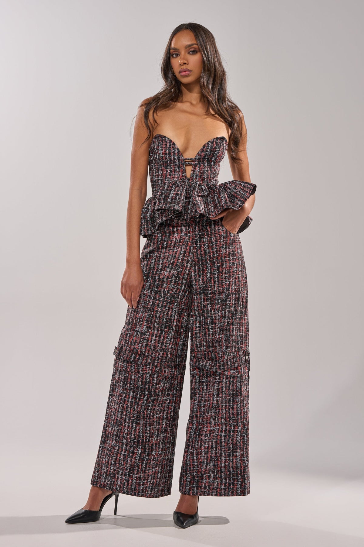 WORK IT FAUX LEATHER PLAID TROUSER