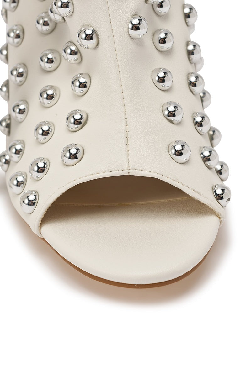 AZALEA WANG PRIS WHITE STUDDED OPEN TOE BOOTIE