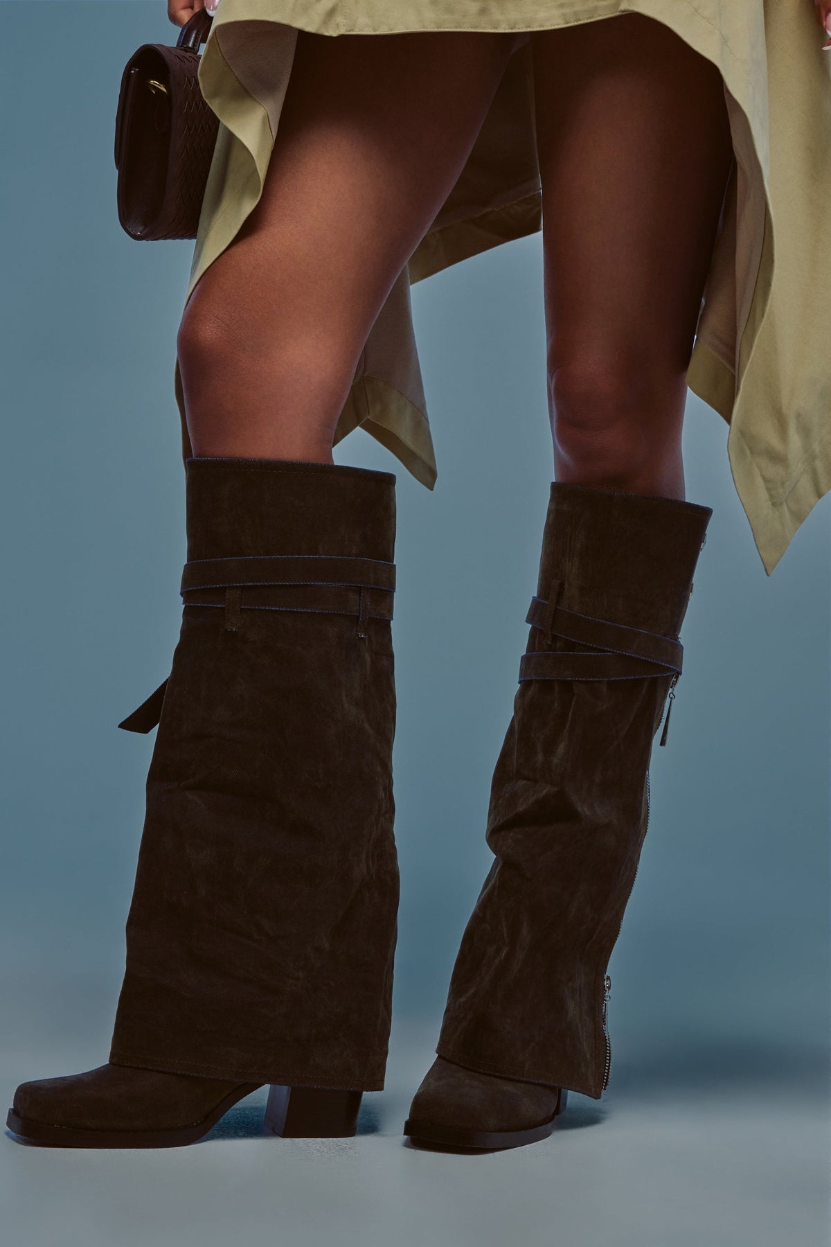 AZALEA WANG EIRA BROWN BLOCK BOOT WITH SQUARE TOE