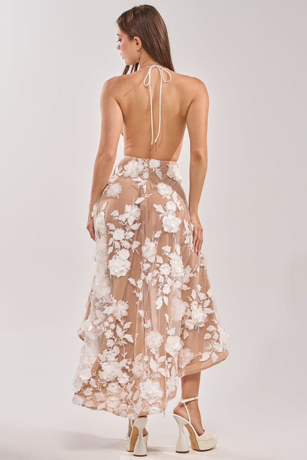LILAH FLOWER APPLIQUE MIDI DRESS