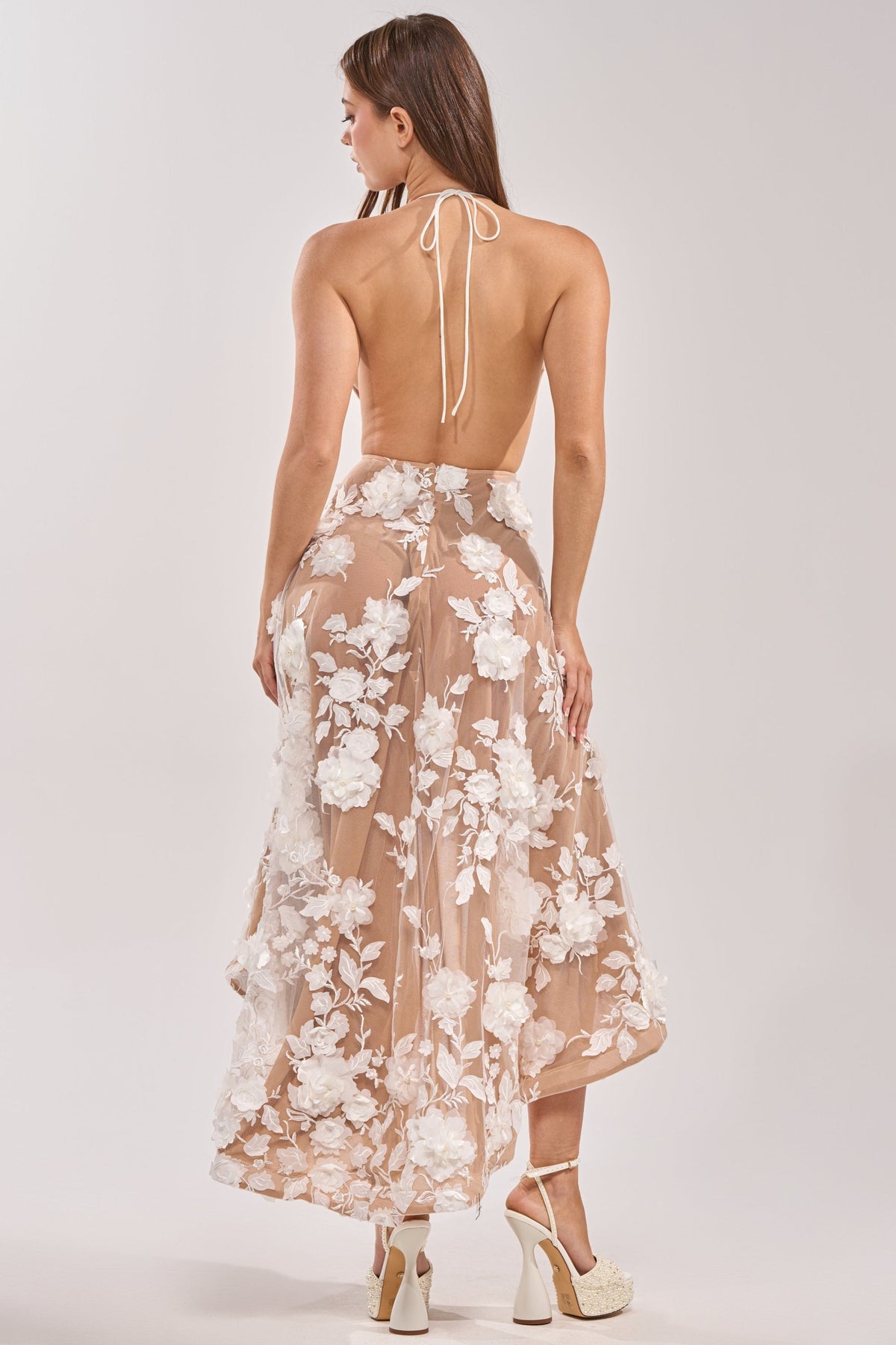 LILAH FLOWER APPLIQUE MIDI DRESS