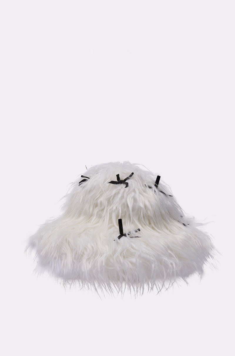 WITH A BOW FAUX FUR BUCKET HAT