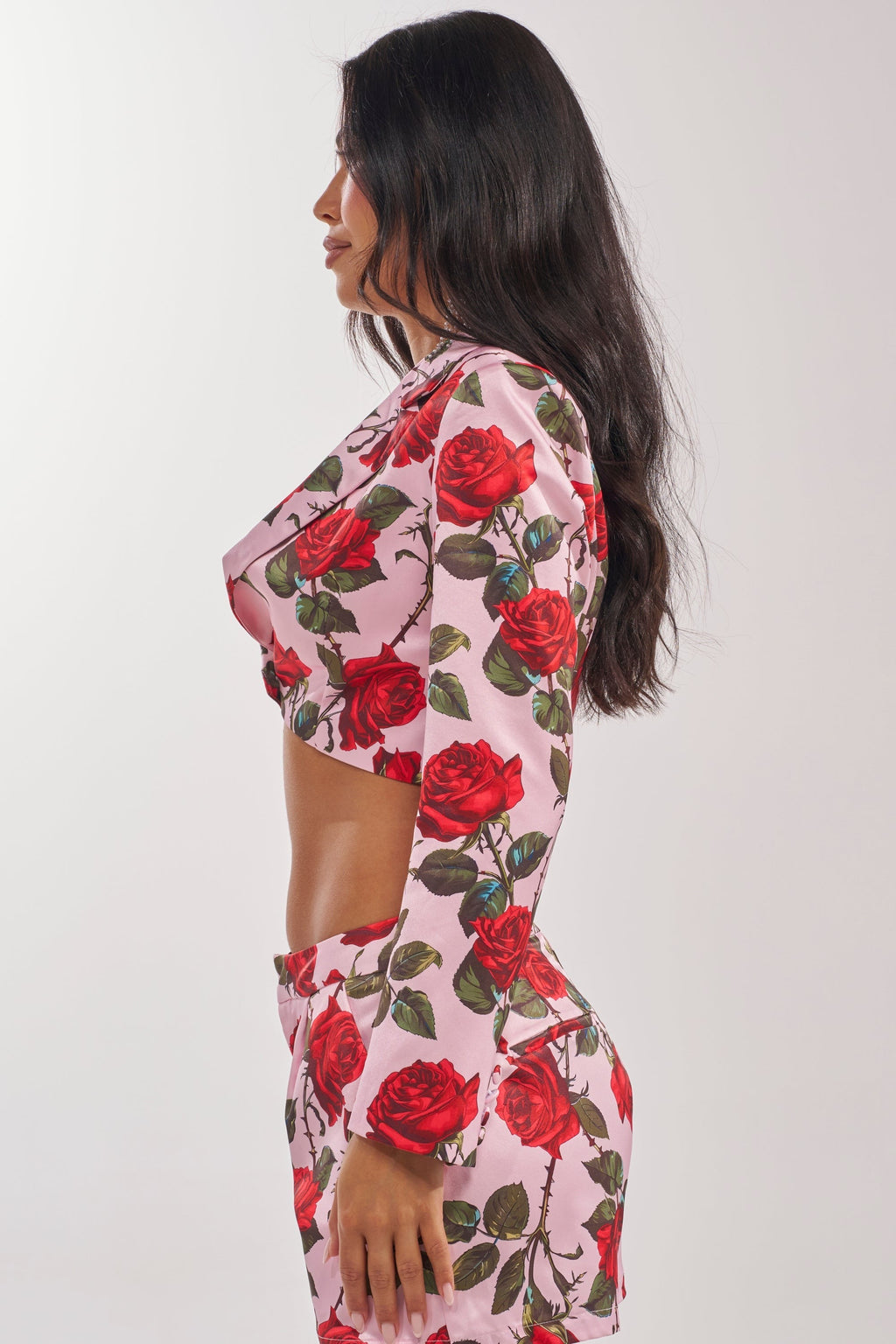 DOZEN ROSES SATIN BLAZER IN LIGHT PINK