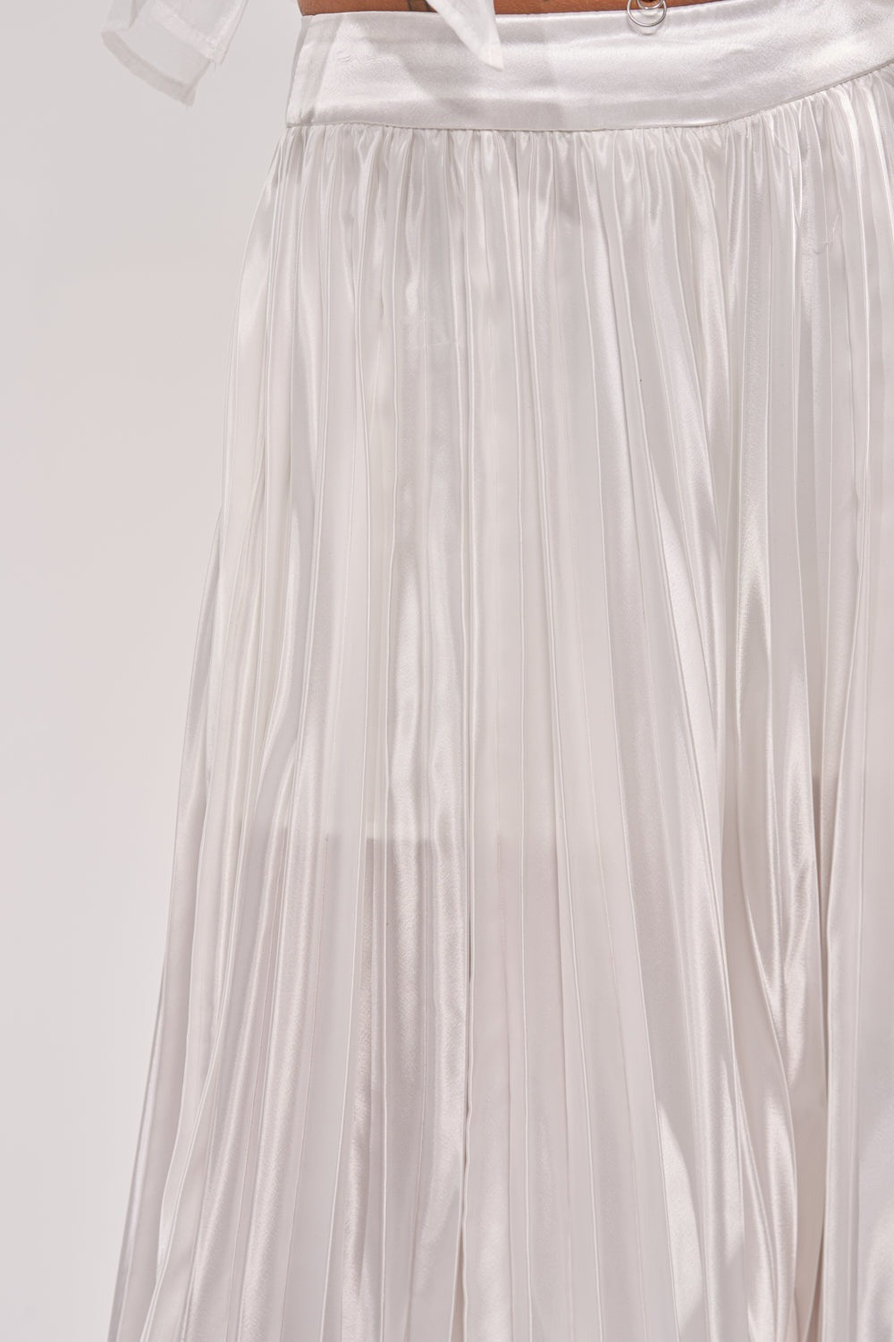 CALLED OUT SATIN PLEATED PALAZZO PANT IN WHITE