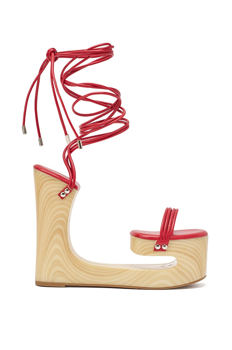 AZALEA WANG CIPRIANO RED STRAP EMPTY WEDGE SANDAL