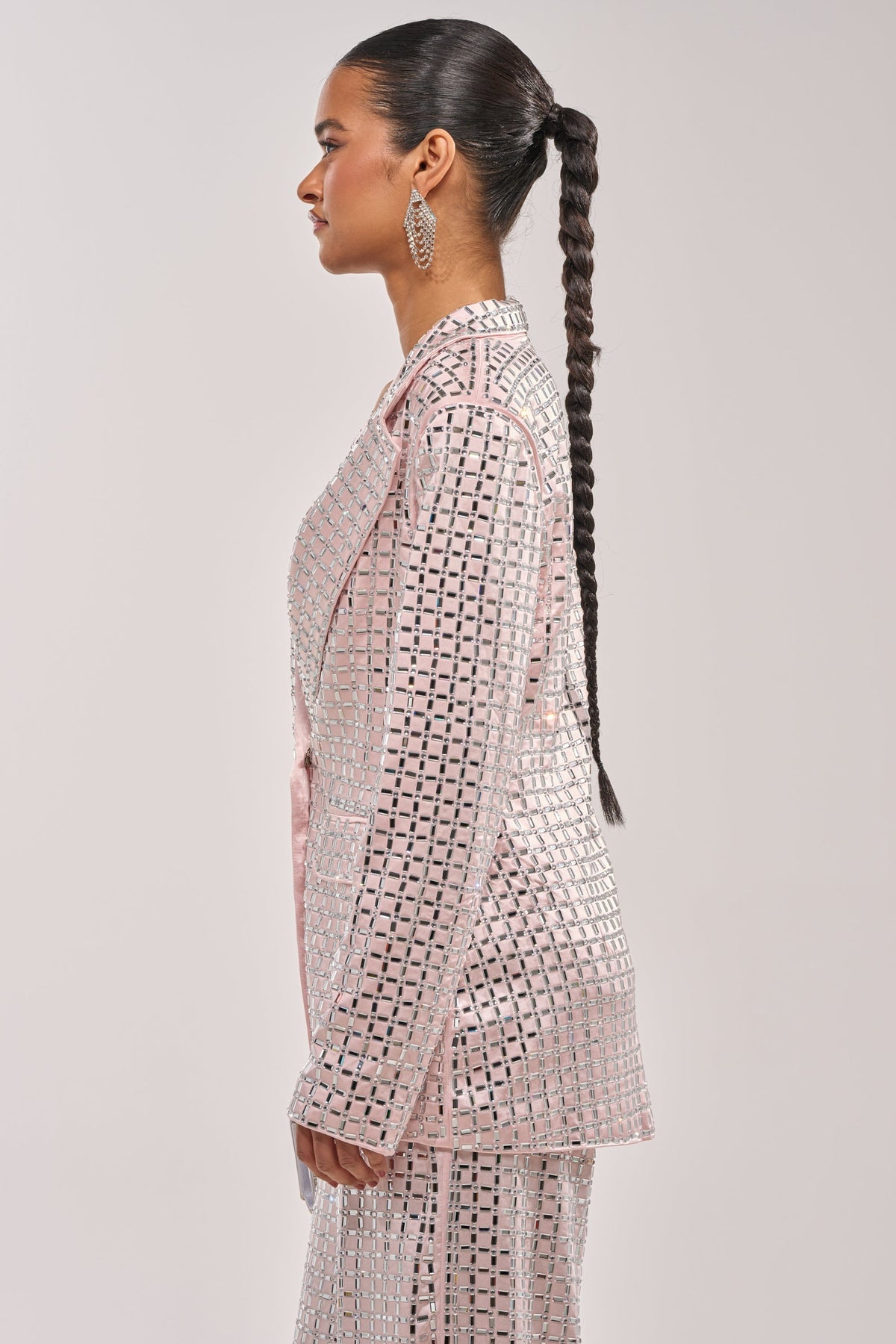 LILA EMBELLISHED SATIN BLAZER IN LIGHT PINK