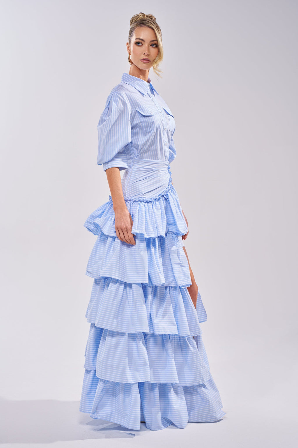 IT'S A DATE POPLIN MAXI DRESS IN BLUE