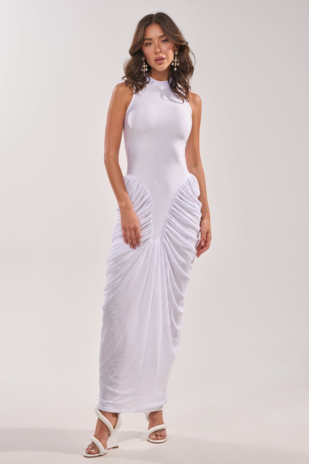 SECOND DATE BODYCON SHINE MAXI DRESS IN WHITE